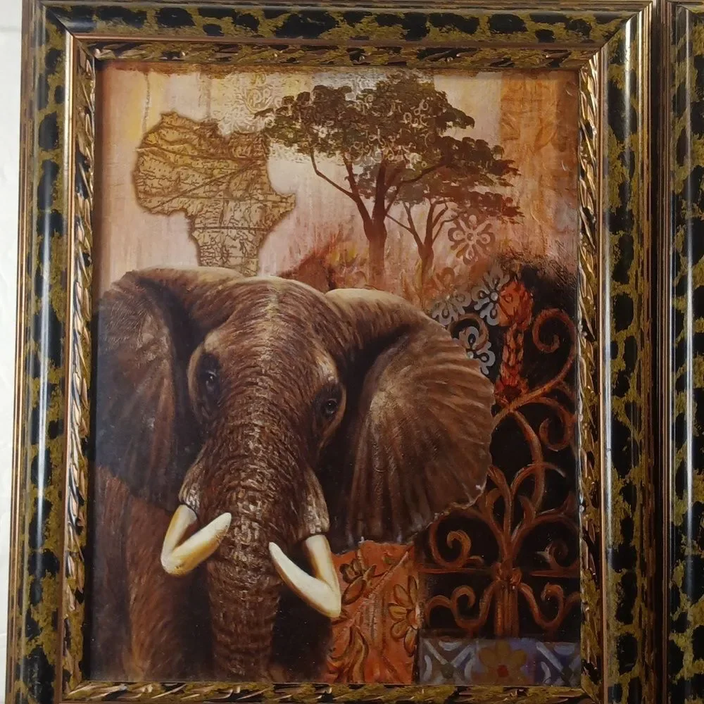 Wild Kingdom Lion and Elephant Framed Print by J.Chardonn 8.5x11